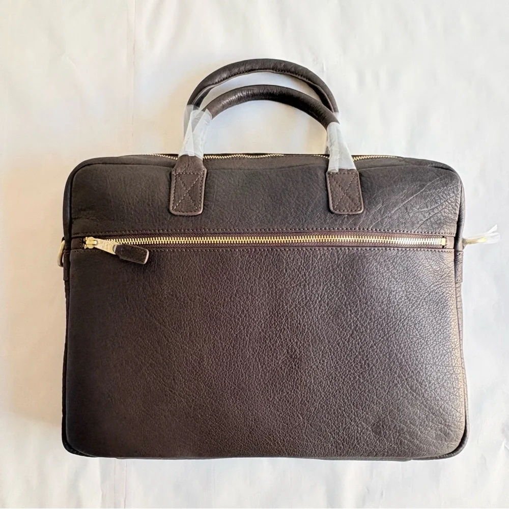 Mark & Graham Harvey Leather Briefcase Bag Dark Brown Laptop Pocket NEW gift